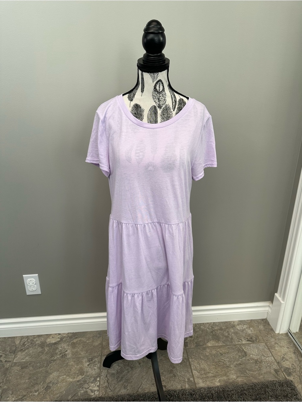 Casual Lavender Tiered Short-Sleeve Midi Dress